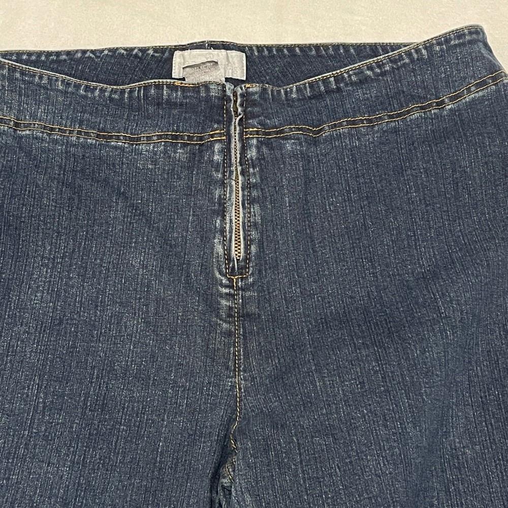 Soft Surroundings Women Sz Med Dark Wash Flare Leg Jeans Zipper Fly Cotton Blend - Picture 9 of 11